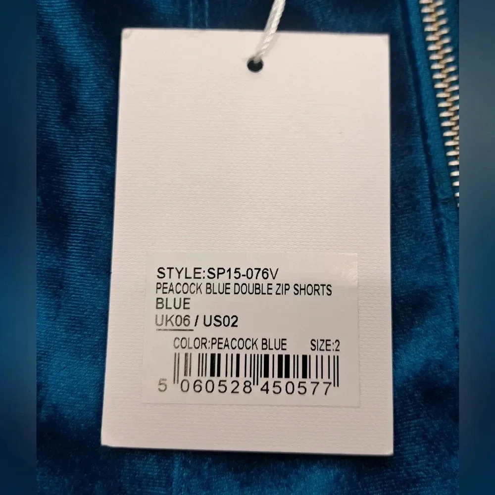 NWT  self-portrait Peacock Blue Double Zip Shorts Velvet Belt Size 2 US / 6 UK - Picture 7 of 11